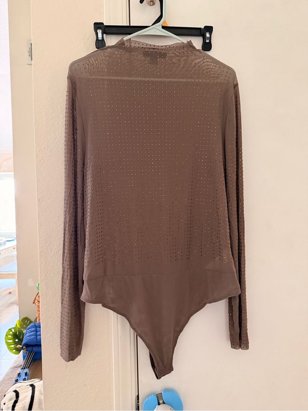 Forever 21 Taupe Long Sleeve Mesh Bodysuit